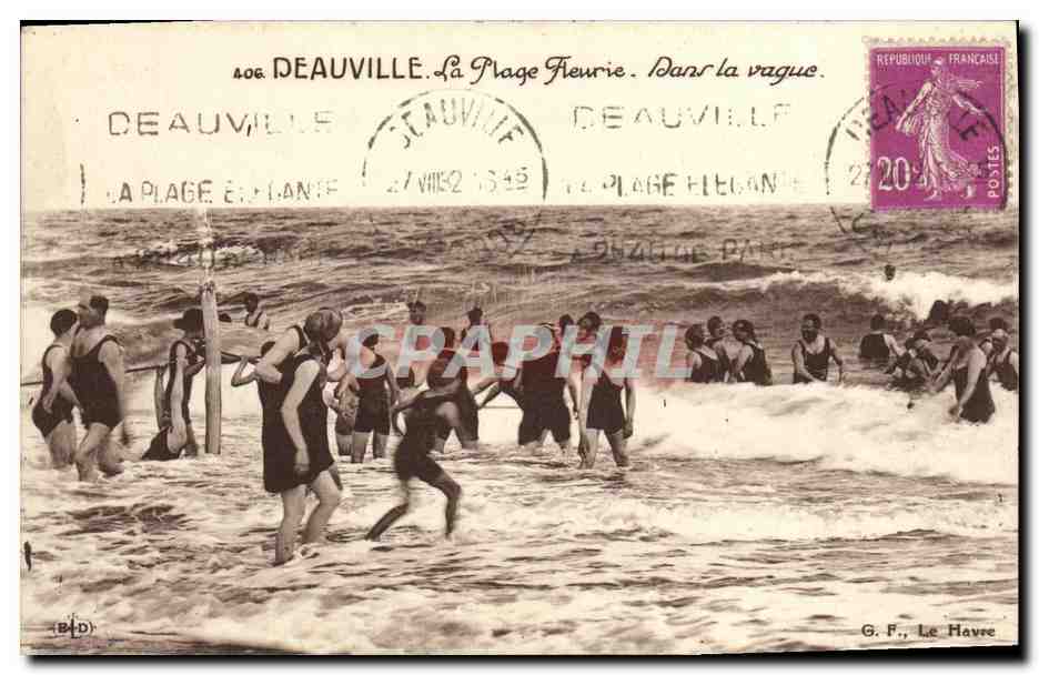 Deauville — La Plage Fleurie. Dans la vague. — G. F., Le Havre