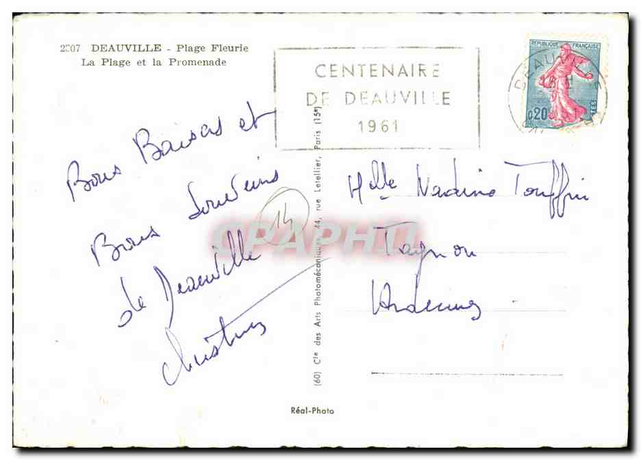 Deauville - Plage et Promenade — Centenaire de Deauville 1961 — Cie des Arts Photomécaniques — Verso