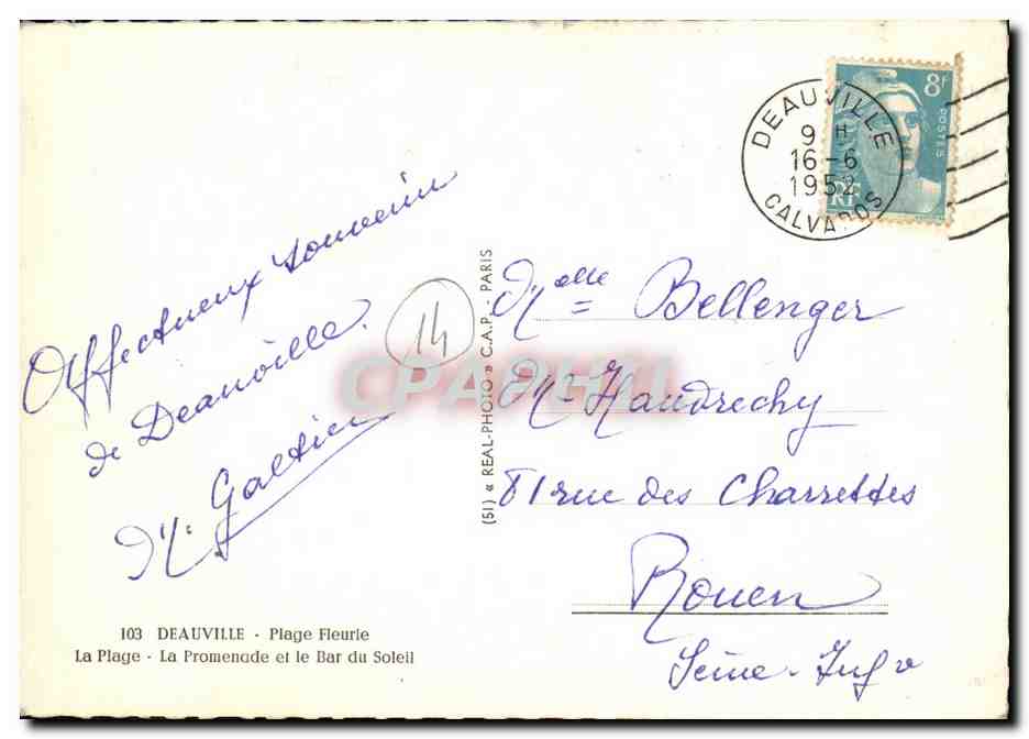 Deauville - La Plage et le Bar du Soleil — éditeur (51) « REAL-PHOTO » C.A.P. - n°103 — Rückseite