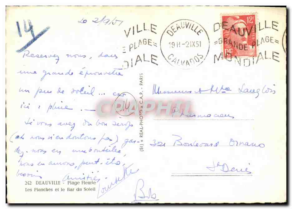 Deauville — Blütensträndchen — C.A.P. n°262 — Rückseite