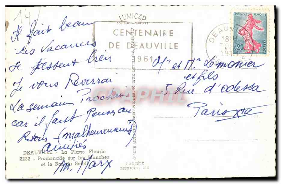 Deauville — Centenaire 1961 — Lumicad — Verso
