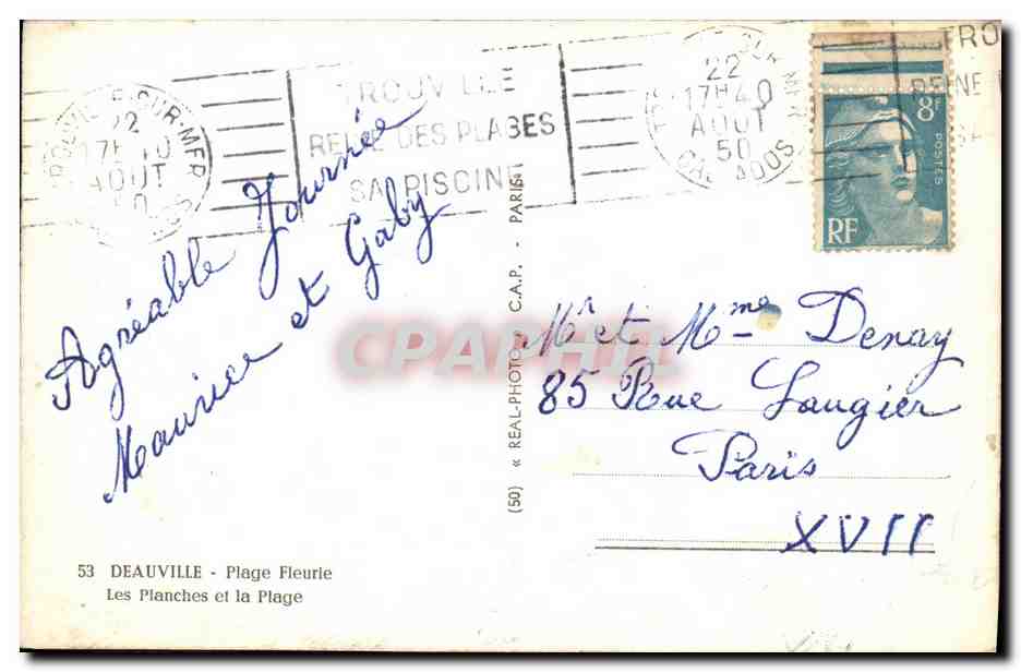 Deauville - Plage Fleurie — Les Planches et la Plage — éditeur REAL-PHOTO C.A.P. n°53 — Verso
