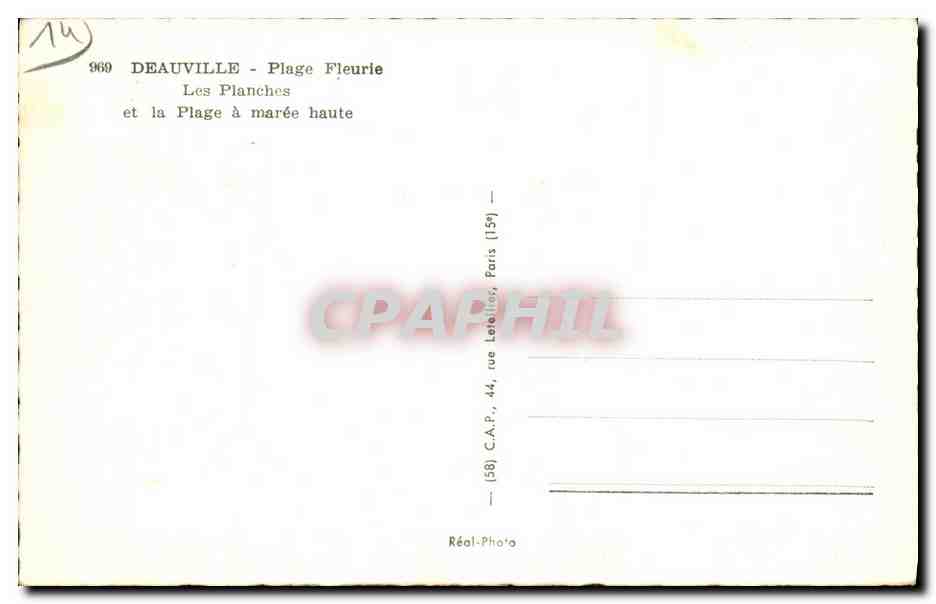 Deauville — Les Planches et la Plage à marée haute — C.A.P. n° 969 — Verso