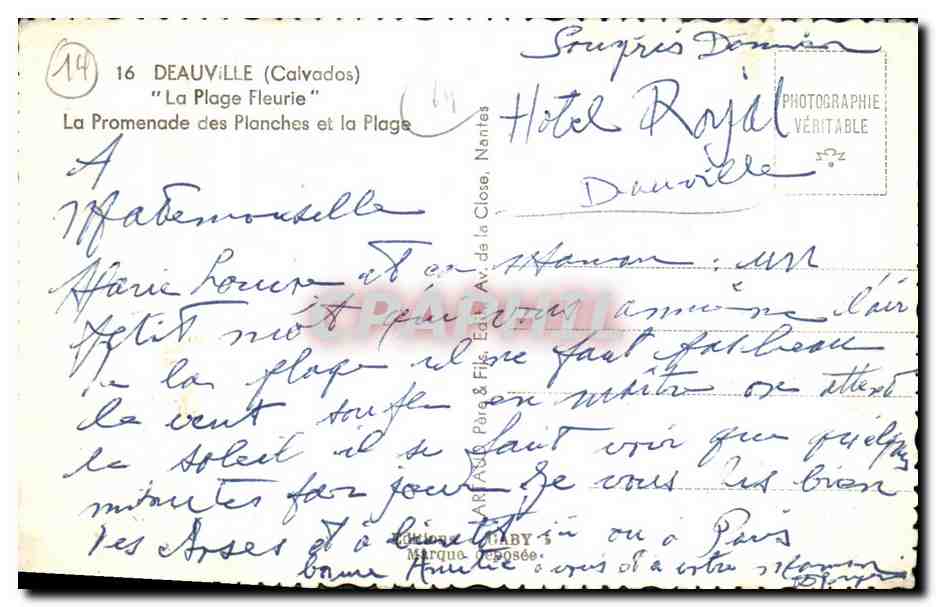 Deauville — La Promenade des Planches et la Plage — Gaby — Verso