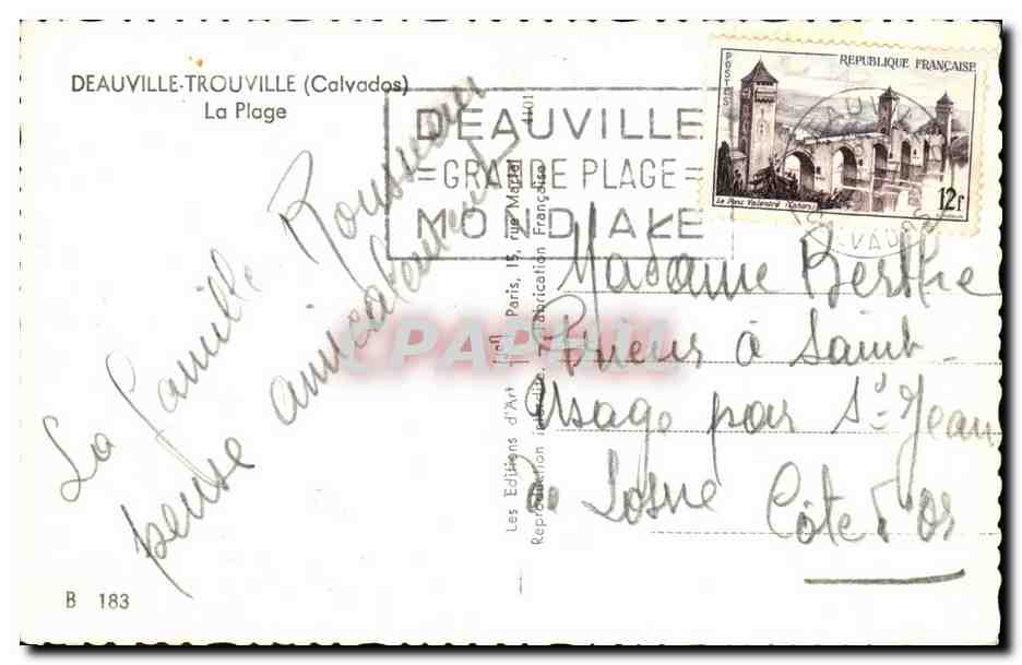 Deauville - La Plage — vue de la promenade et du quai — éditeur Les Editions d'Art, n° B 183 — Verso