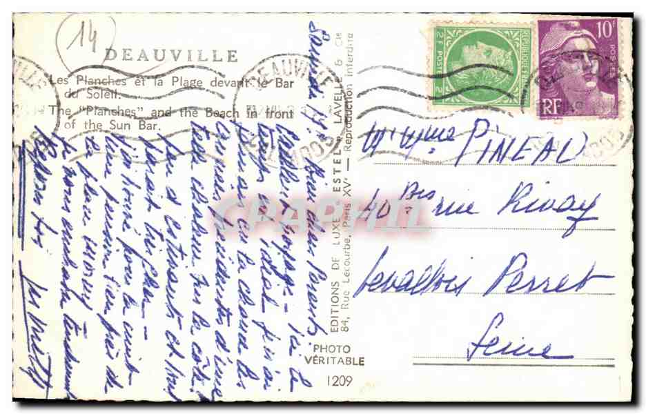 Deauville — Les Planches et la Plage devant le Bar du Soleil — Estel — Rückseite