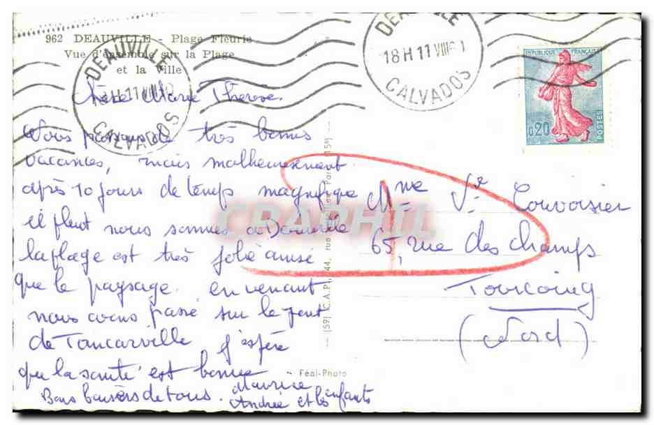 Deauville - Plage Fleurie — Vue d'ensemble sur la Plage et la Ville — C.A.P. 962 — Back