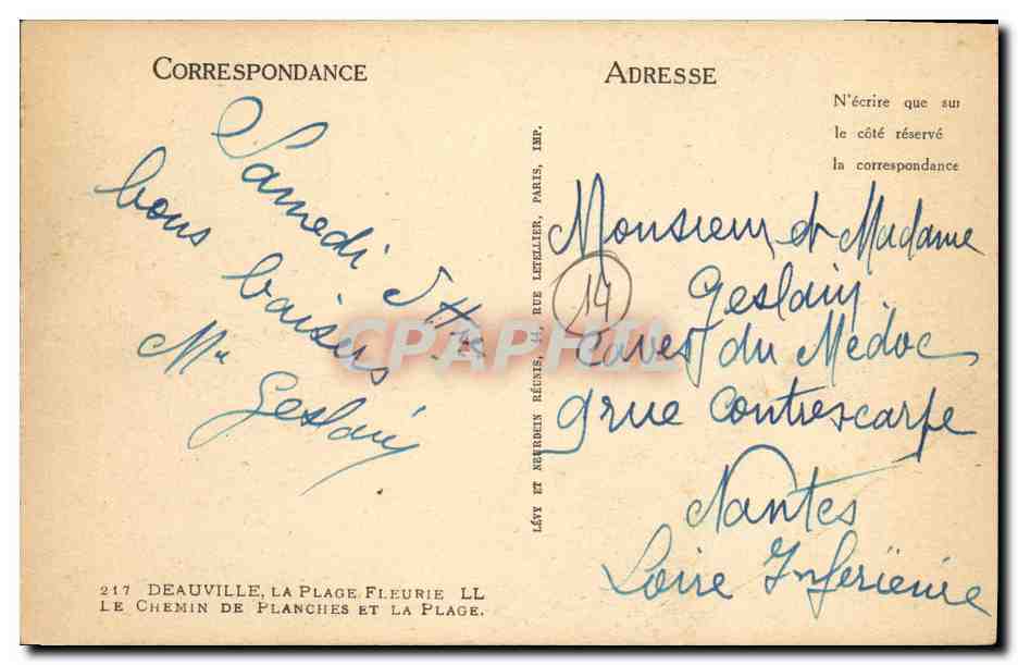 Plage de Deauville — Vue animée du quai et des cabines de plage — Éditeur : Lévy et Auberdin Réunis, Paris — Rückseite