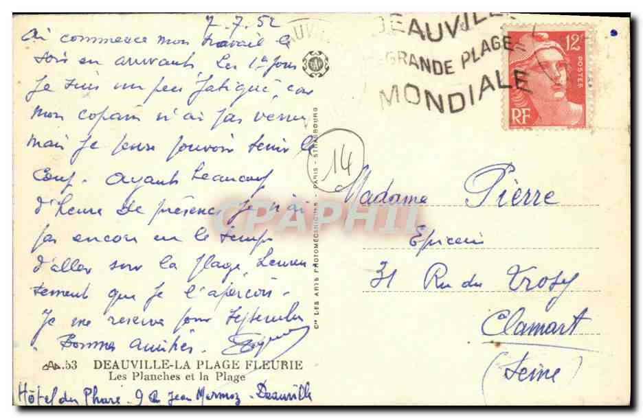 Deauville-La Plage — Grande Plage Mondiale — éditeur C. Les Arts Radiomédicins — Reverso
