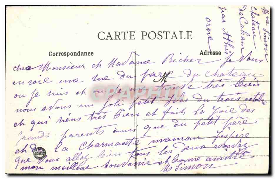 Château de Cahan — Vue du parc — Edition F. Lemarre, Condé-sur-Noireau (Calvados) — Verso