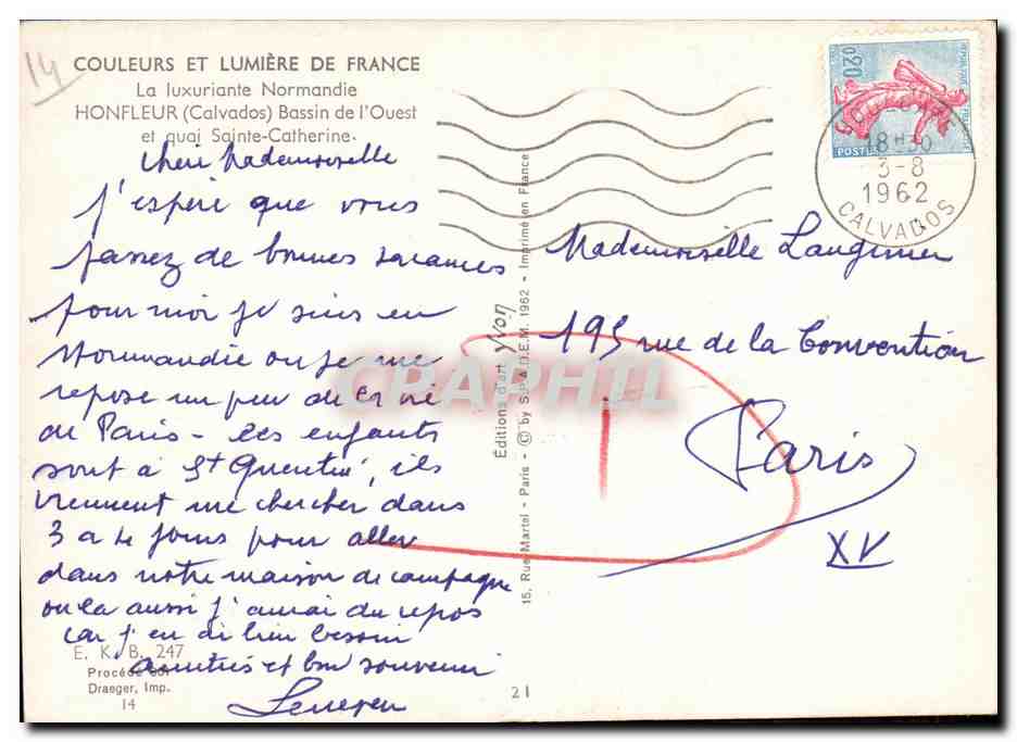Bassin de l'Ouest et quai Sainte-Catherine — Honfleur — Éditions d'Art Y.07 — Verso