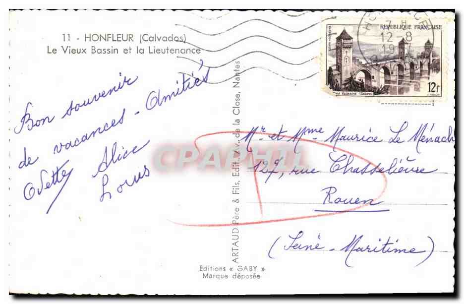 HONFLEUR — Le Vieux Bassin et la Lieutenancé — Éditions Gaby — Rückseite