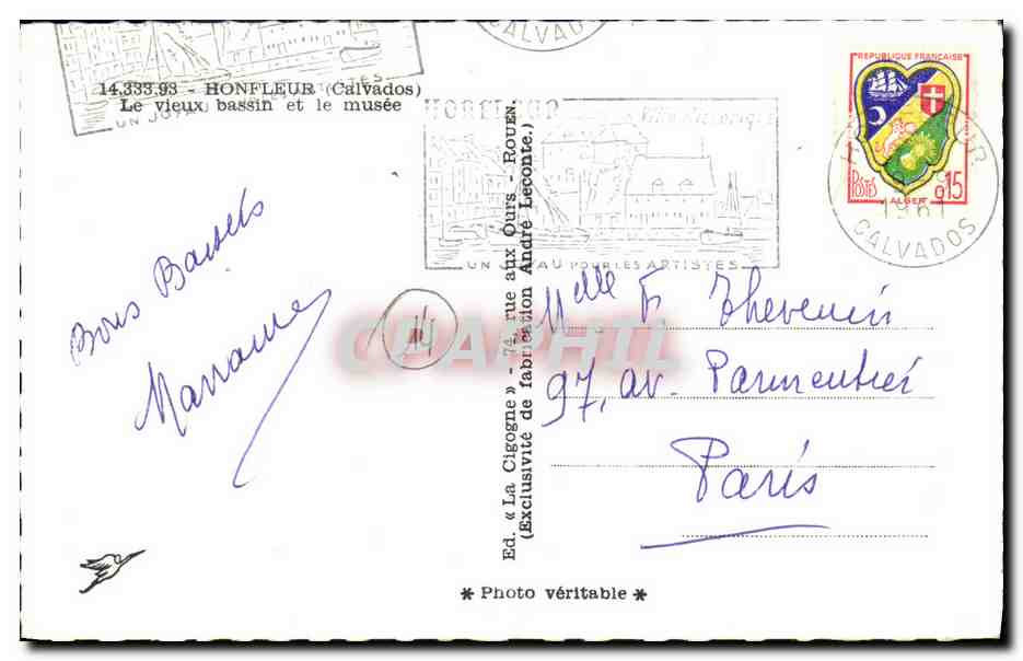 CPM Honfleur Le Vieux Bassin et le Musee Bateaux — Verso