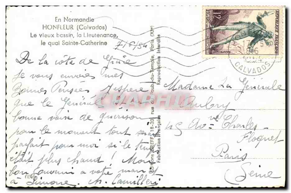 CPM Honfleur Le Vieux Bassin la Lieutenance le qual Sainte Catherine Bateau — Rückseite