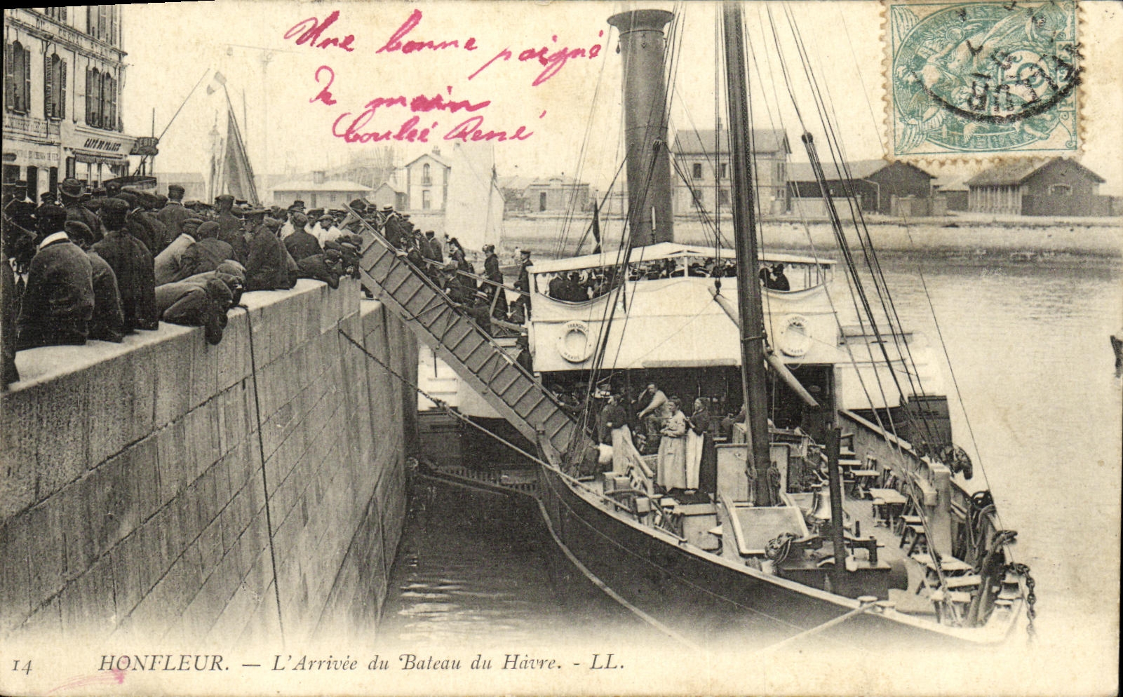 Honfleur — L'Arrivée du Bateau du Havre — LL. — N°14