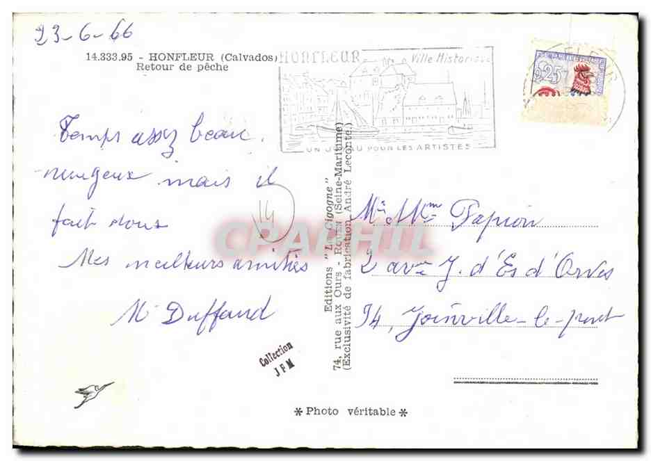 Marché aux poissons à Honfleur — Éditions 'La Cigogne' — n° 14.333.95 — Verso