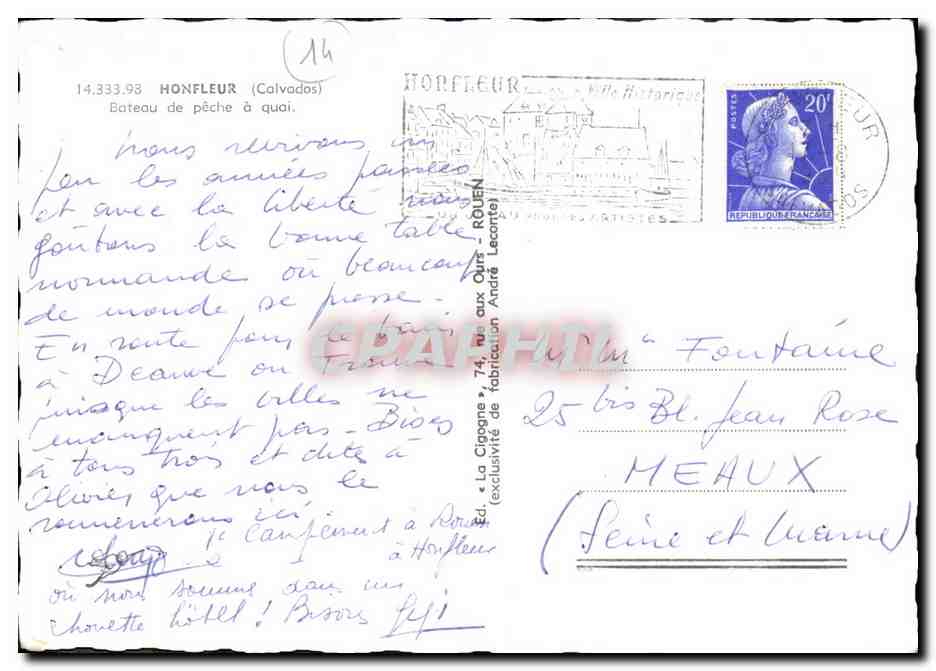 CPM Honfleur Bateau de Peche a quai Bateaux — Rückseite