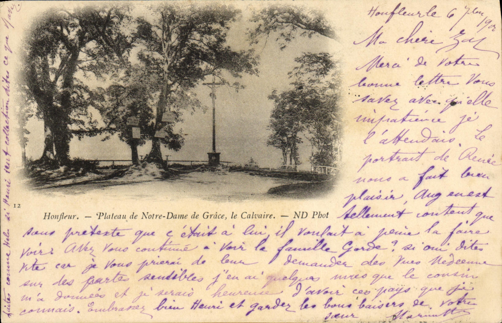 Vintage Postcard Honfleur Plateau de Notre Dame de Grace le Calvaire for Medeah Algeria
