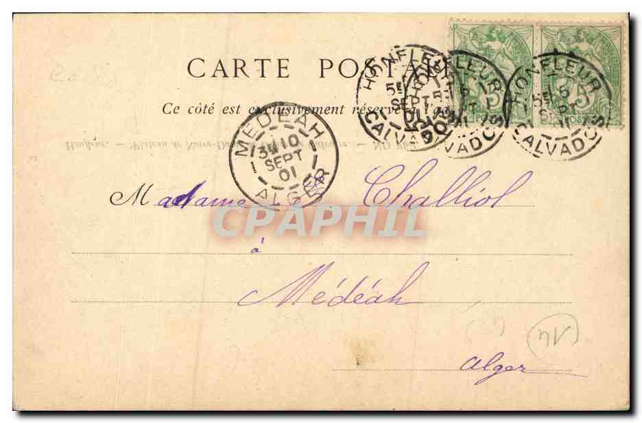 Vintage Postcard Honfleur Plateau de Notre Dame de Grace le Calvaire for Medeah Algeria — Back