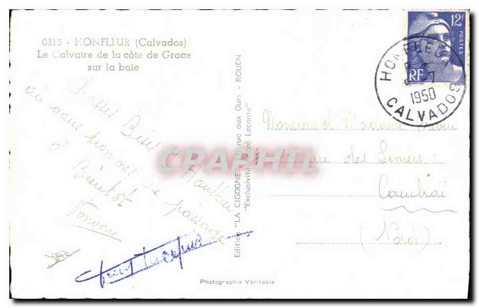 CPM Honfleur Le Calvaire de la cote de Grace sur la baie — Rückseite