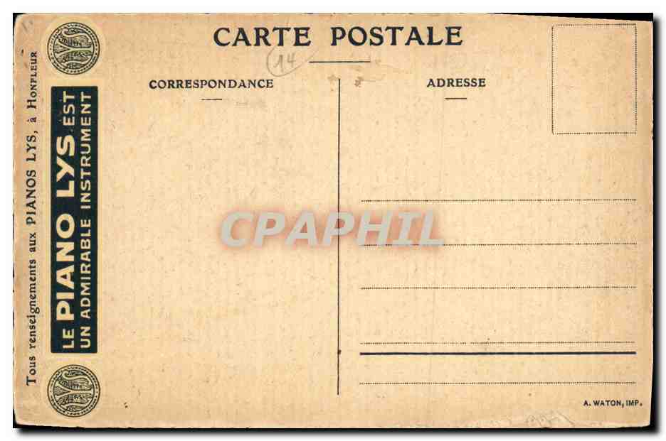 Vintage Postcard Honfleur Church Notre Dame De la Grace Advertising Piano Lys — Back