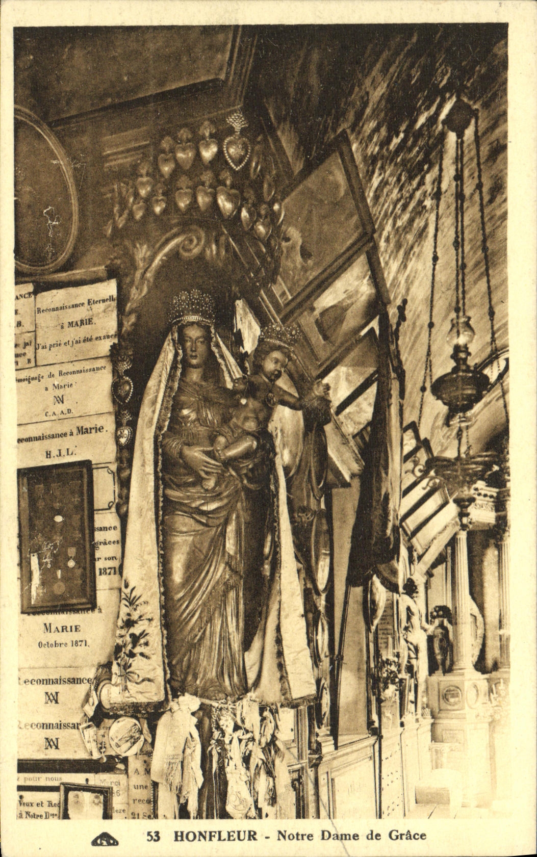 Honfleur - Notre Dame de Grâce — statue de la Vierge à l'Enfant — éditeur inconnu, n° 53