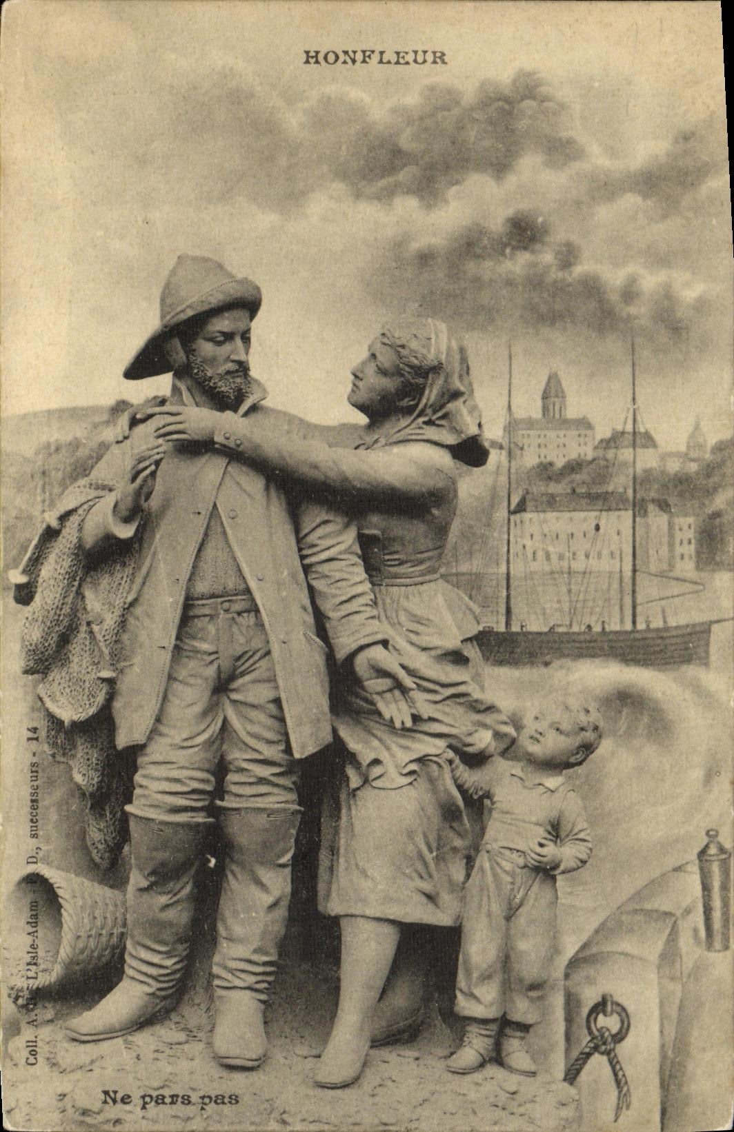 Honfleur — Scène portuaire avec pêcheur, femme et enfant — Coll. A. L'ble-Adam, successeurs - 14
