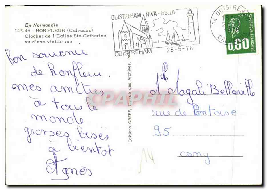 Honfleur — Clocher de l'église Sainte-Catherine vu d'une vieille rue — Editions GREFF — Reverso