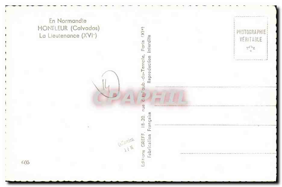 La Lieutenante (XVIe) — Honfleur (Calvados) — Éditions GREFF — Verso