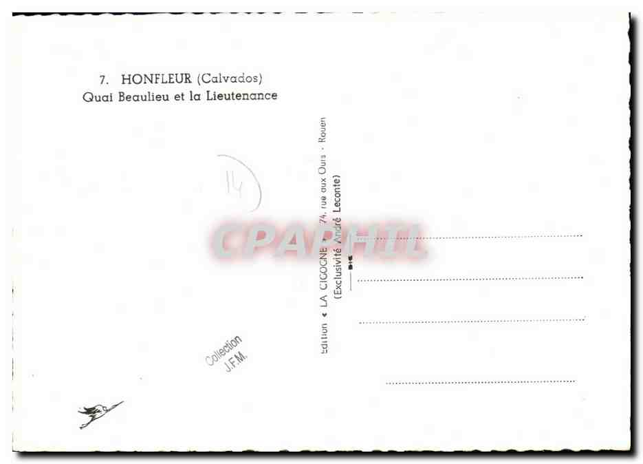 Honfleur (Calvados) — Quai Beaulieu et la Lieutenancé — La Cigogne, n°7 — Reverso