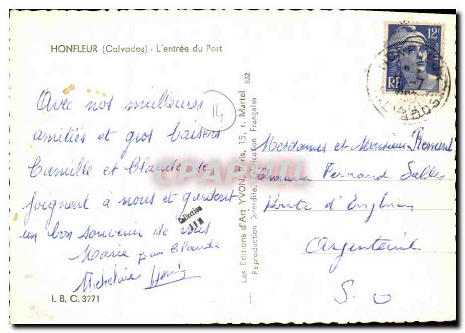 Honfleur (Calvados) - L'entrée du Port — Éditions d'Art YVON, Paris, n° 832 — Reverso