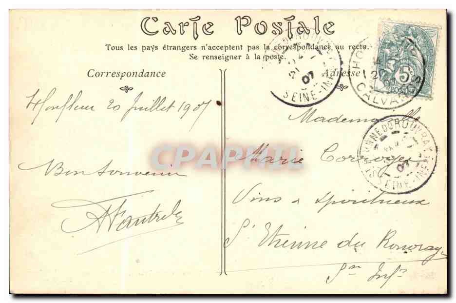 Honfleur — L'Entrée du Port au Moment de la Marée — Victor Dugres, Tabacs, 22 Rue Premord, Honfleur — Verso