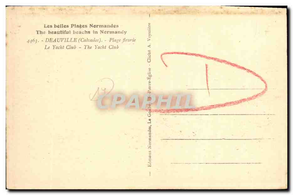 Le Yacht Club à Deauville — Deauville (Calvados) — Éditeur A. Voyssière, n°4463 — Achterkant