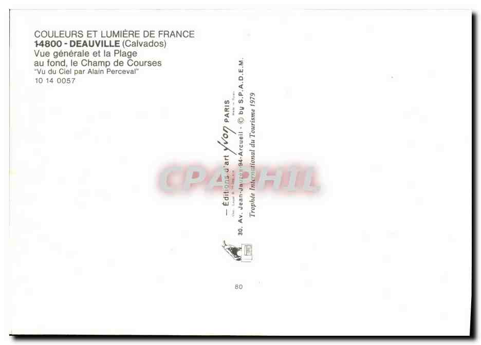 Deauville — Vue générale et la Plage, au fond le Champ de Courses — Éditions Jean-Jaurel, n° 14 0057 — Verso