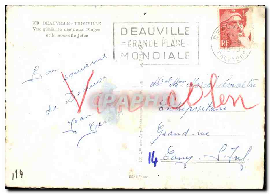 CPM Deauville Trouville Vue generale des deux Plages et la nouvelle Jetee — Verso