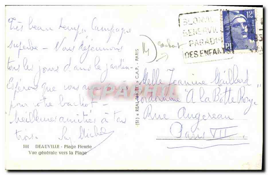 Deauville - Plage Fleurie — Vue générale vers la plage — éditeur C.A.P. n°101 — Rückseite