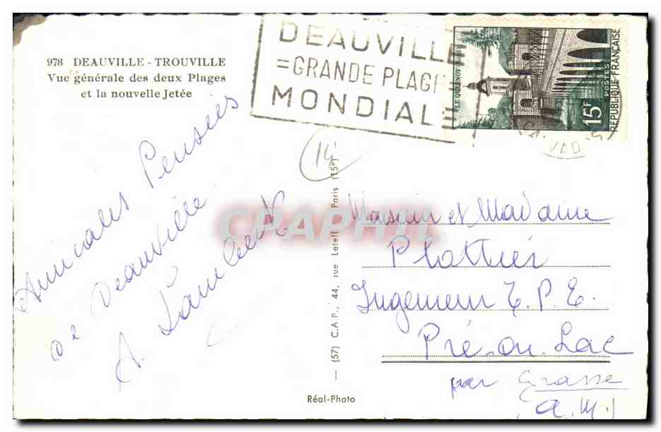 CPM Deauville Trouville Vue generale des deux Plages et la nouvelle Jetee — Verso