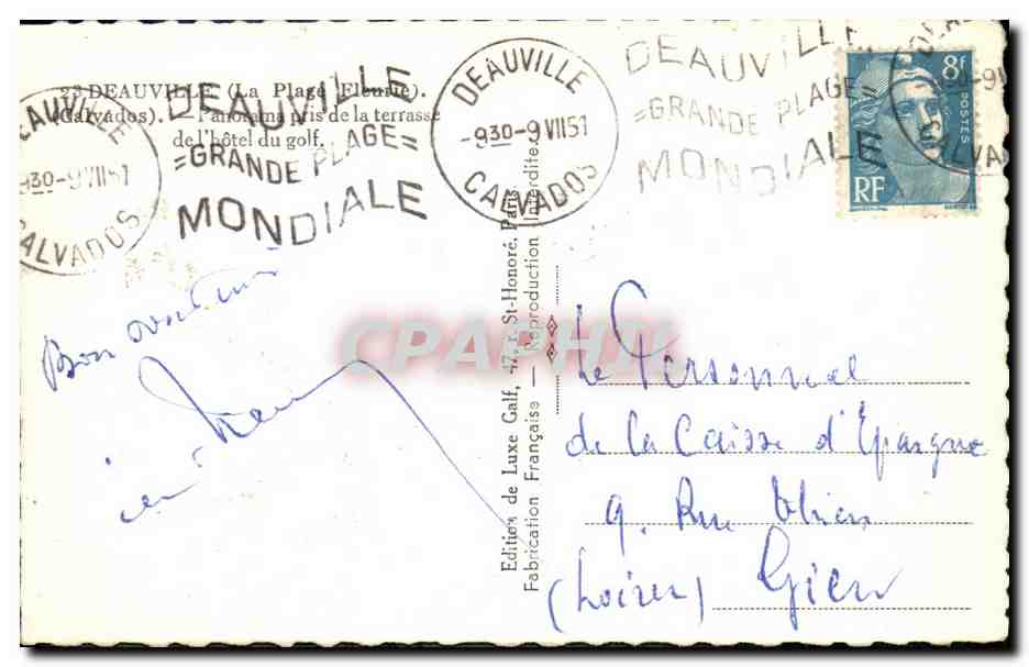 Vue panoramique de Deauville — Grande Plage — Éditeur de Luxe Galf — Verso