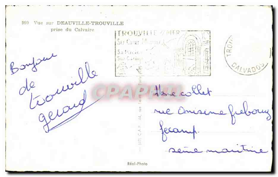 Vue sur Deauville-Trouville — prise du Calvaire — Réal-Photo n°999 — Rückseite