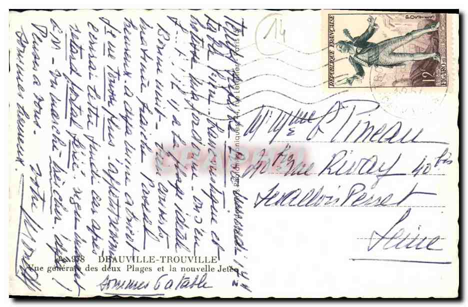 Deauville-Trouville — Vue générale des deux Plages et la nouvelle Jetée — édition Ammner Solatelle — Verso