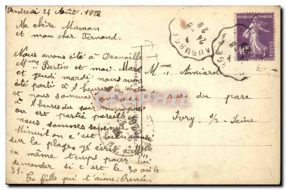 Deauville, Plage fleurie — Les Terrasses et les Jardins — Éditeur A.P. n°159 — Verso