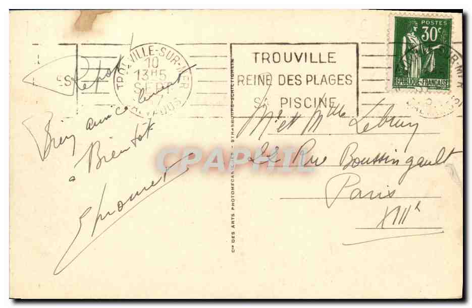 Deauville-Plage Fleurie — La Terrasse et les jardins — C° des Arts Photographiques — Verso