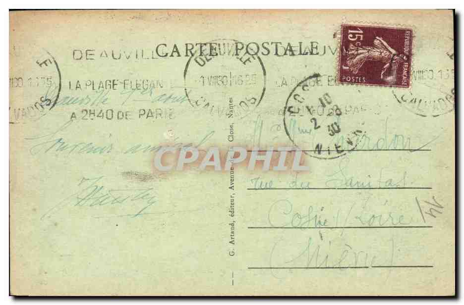 Deauville, "La Plage Fleurie" — Les Tennis et les Jardins — G. Arnaud, éditeur — Verso