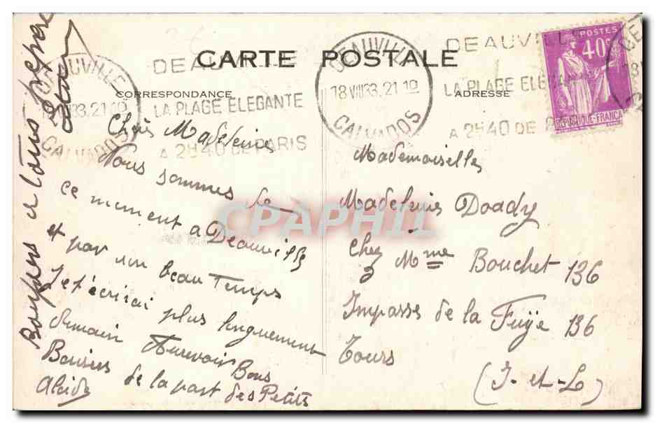 Deauville. La Plage Fleurie. Les tennis devant le Normandy — C.M., Le Havre, n°521 — Verso