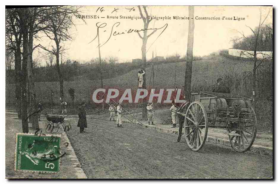 CPA Suresnes Eoute Strategique Telegraphie Militaire Construction d une ligne Militaria TOP