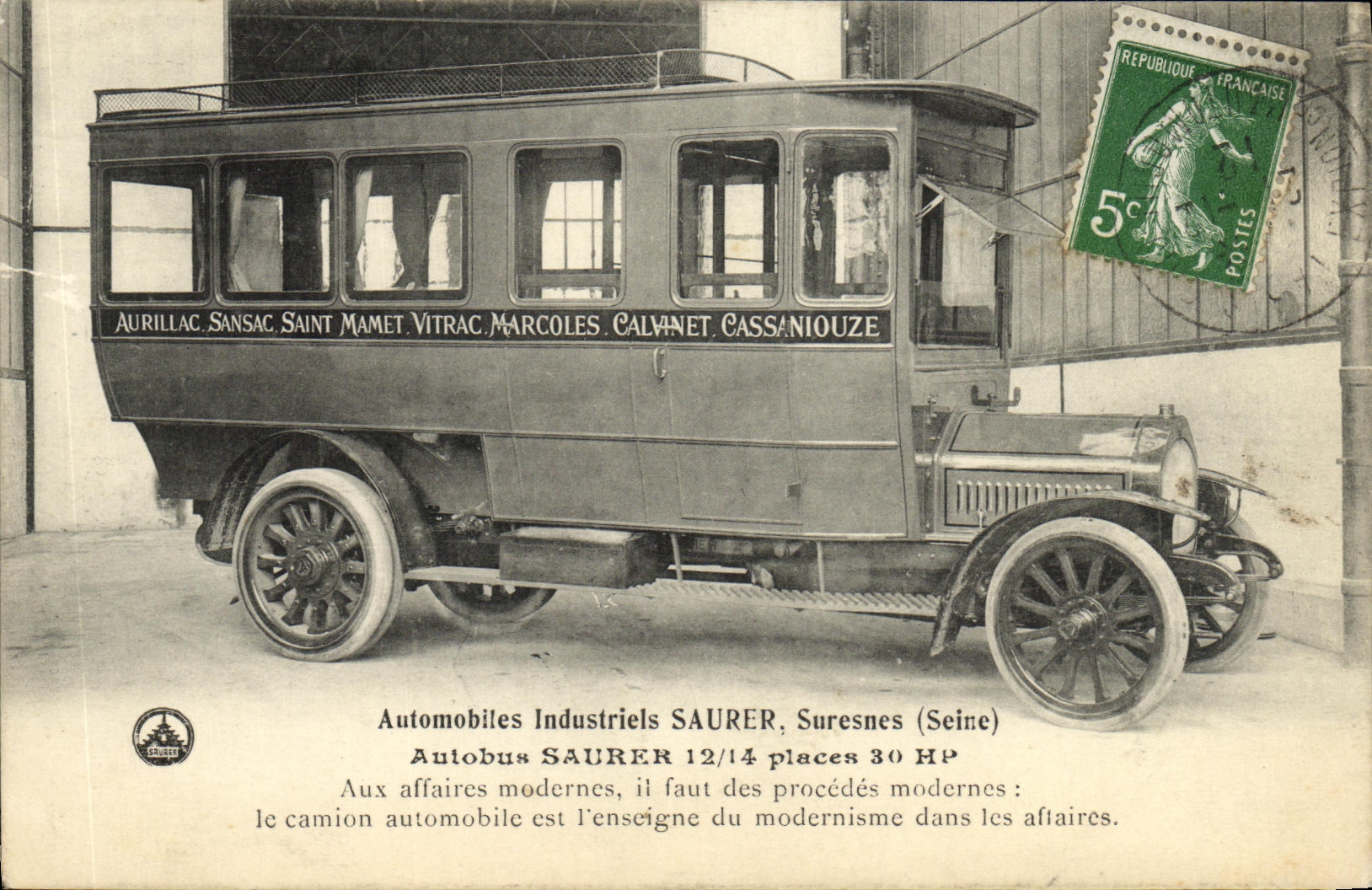 Autobus SAURER 12/14 places 30 HP — Automobiles Industriels SAURER, Suresnes (Seine)