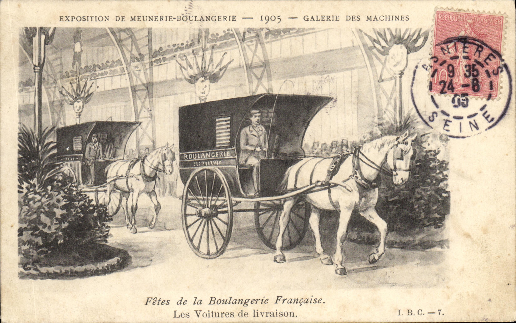 CPA Exposition de Meunerie Boulangerie Galerie des Machines Les voitures de livraison 