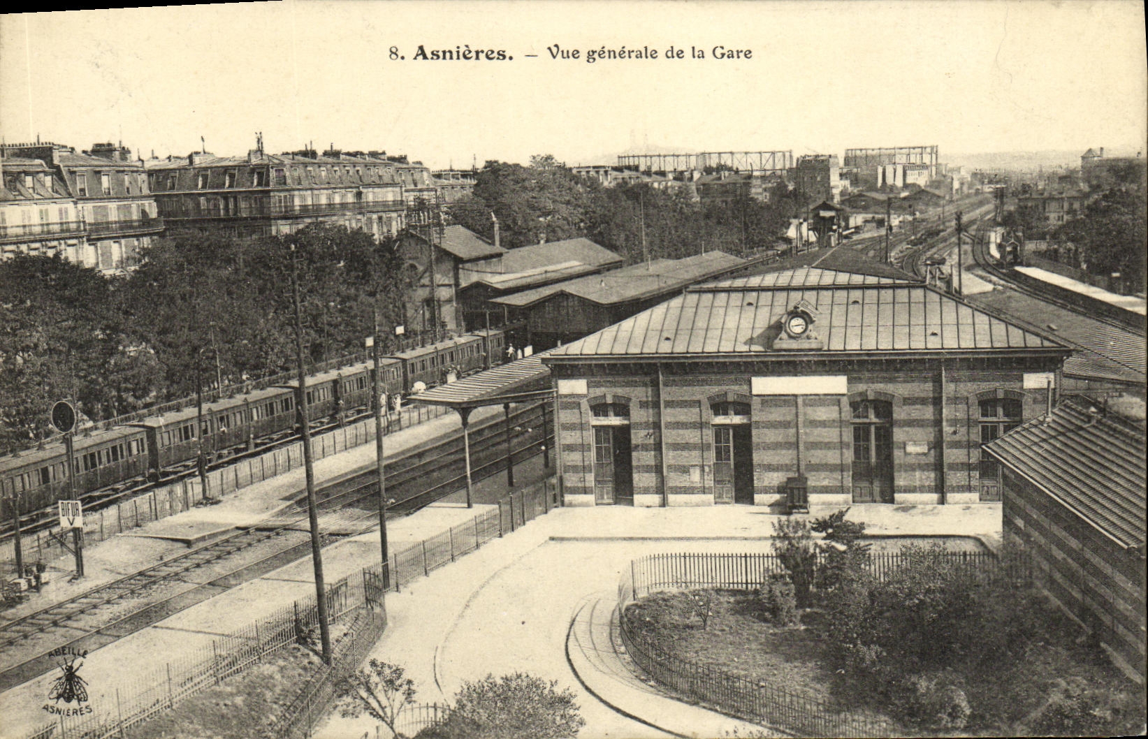 CPA Asnieres Vue generale de la Gare Train 