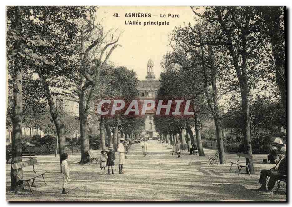 CPA Asnieres Le Parc L Allee principale