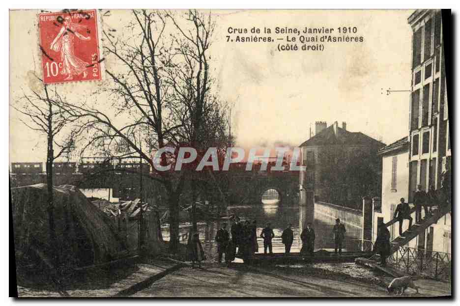 Überschwemmung der Seine, Januar 1910 — 7. Asnières. Der Asnières-Quai (rechte Seite) — Verlag nicht sichtbar